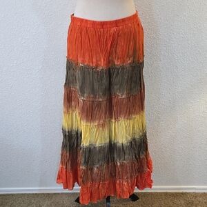 Multiples Orange and Brown Tiered Maxi Skirt